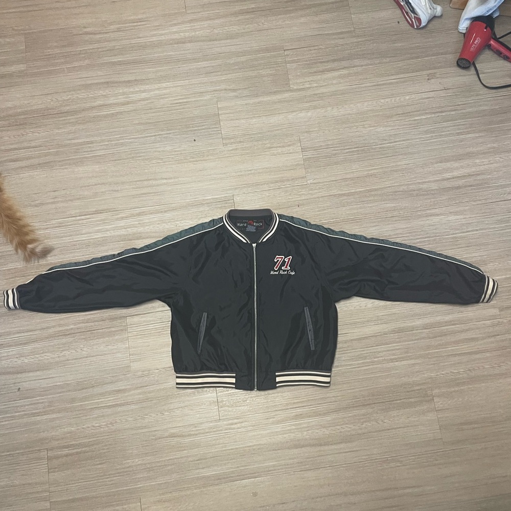 Hard Rock Cafe Black Varsity Jacket with Embroidered 71